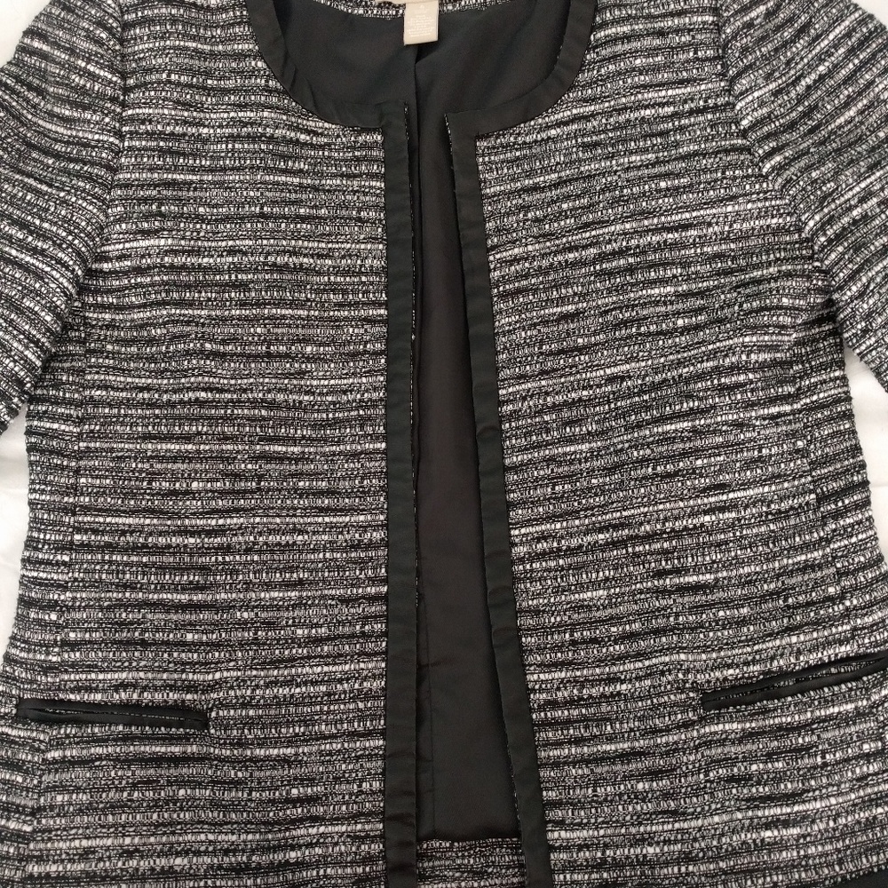 Banana Republic Black Tweed Leather Blazer 6